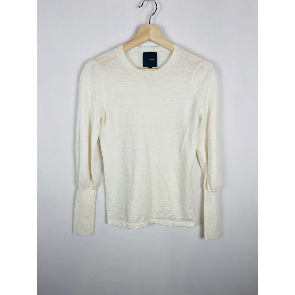 Alex Marie Ivory 100% Merino Wool Puff Sleeve Sweater‎ Small